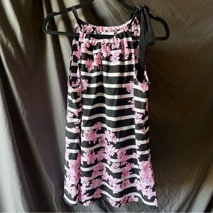 New York & Company womens size M Striped Floral Tie Neck Top Y2K Adjustable Tie